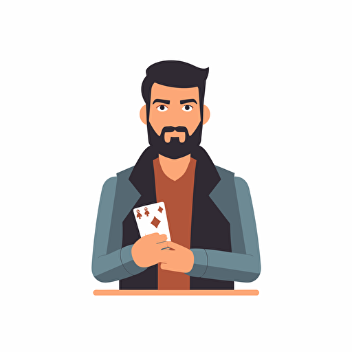 a professional poker player, flat vector, simple, flat, 2d, low detail, smooth, plain, minimal, straight design, white background, without text,