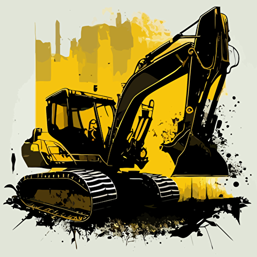 vector art black and yellow of an excavator