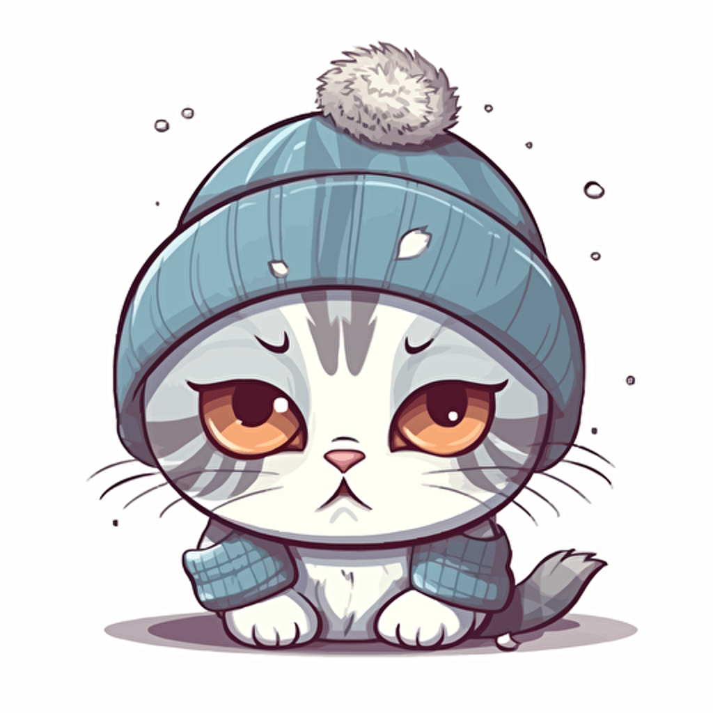 sticker design, super cute baby pixar style kitten, wearing a beanie, vector