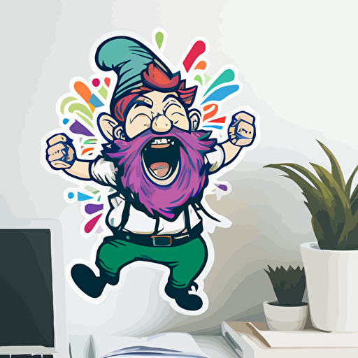 sassy gnome, Sticker, Excited, Tertiary Color, mural art style, Contour, Vector, White Background, Detailed