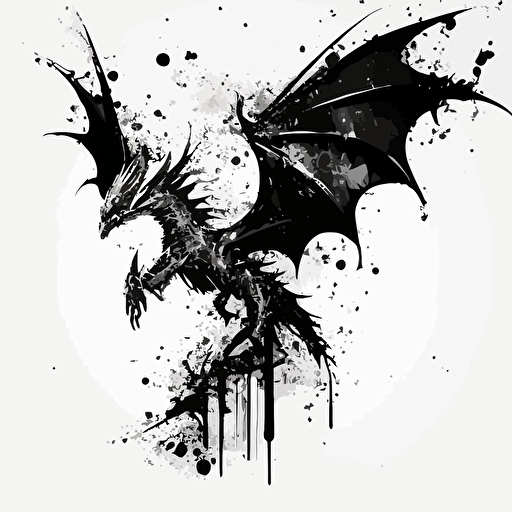 dragon vector art flying black on white paper