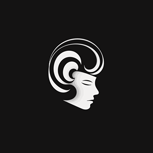 abstract iconic logo of a sculpted mind, white vector, on black backgroung