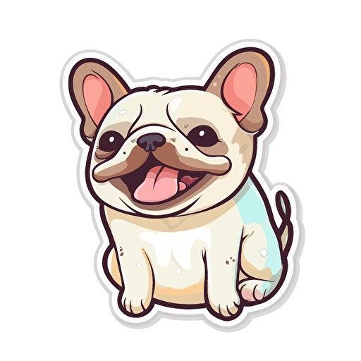 french bulldog, Sticker, Ecstatic, Tertiary Color, Kawaii, Contour, Vector, White Background, Detailed