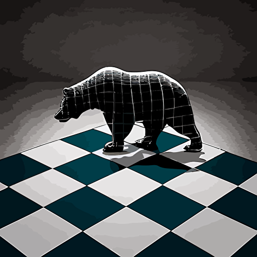 Bear against bull, 4 squares chess board, vector, minimalist, logo for a wall street finance company.
