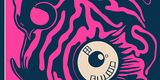 a stranger things style monster, cartoon style vector drawing, pink and purple, goth punk style, lino print style