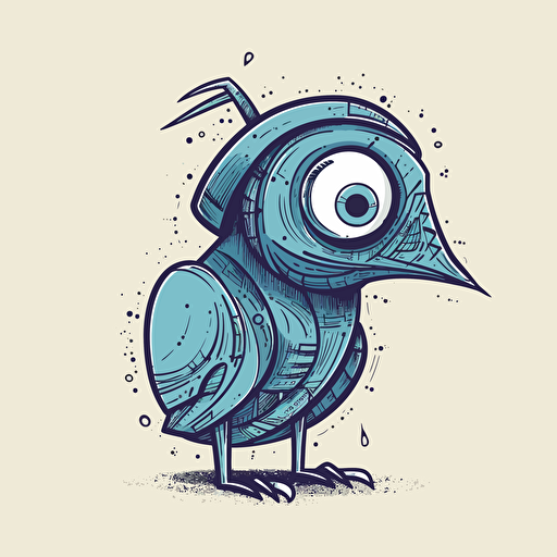 vector doodle minimalist, thinking bird shaped blue robot