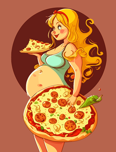 pizza pregnant girl, cartoon style, vector art