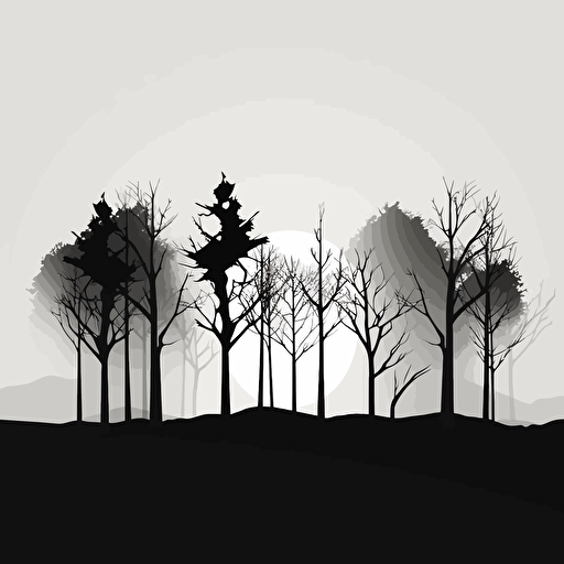 minimal, vector, black and white, trees sillhouette, forest