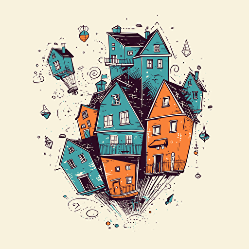 flying houses in the galaxy, vector, a simple drawing, q 2