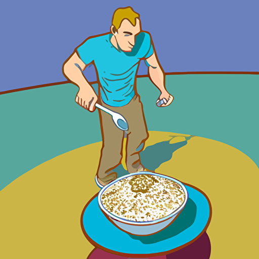 gta san andreas style drawing of a young white man standing on center of a playground and eating cereals from bowl with a spoon, digital drawing, vector, hd
