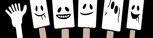 cartoon hands holding a wooden sign, white over black, simple line drawing digital, cool style disney-like, vector