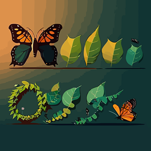 metamorphosis of caterpillar phases of transforming into butterfly, simple illustration, 2d, vector art