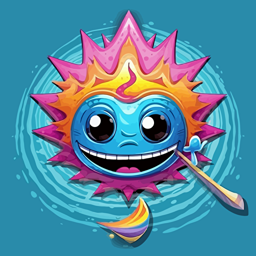 Design a fun, positive, uplifting, and unique mascot that embodies the spirit of the "Creative Waves: Inspiring the Future" theme. The mascot should represent the joy and excitement of coming together in the world of art, fashion, music, and design, while being relevant to ComplexCon and its audience. The mascot should radiate positivity and inspiration, promoting an atmosphere of encouragement, creativity, and innovation. Make sure the mascot does not infringe on or resemble any existing contemporary artists' styles and ensure it's easily recognizable, visually appealing, and suitable for high-quality vector illustrations.