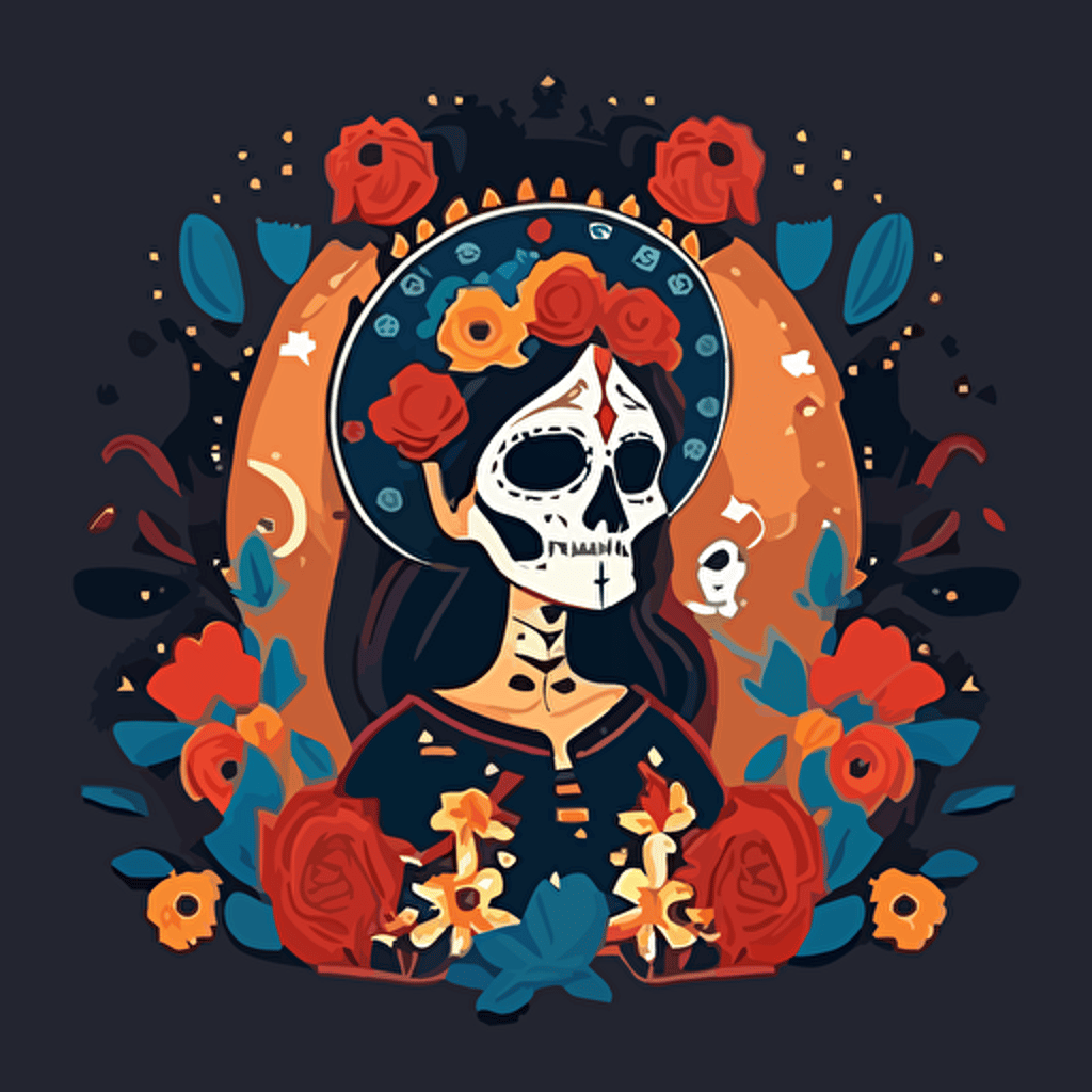 flat vector illustration of a female Día de los Muertos bandita