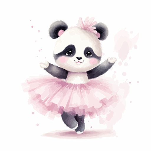 cute little panda, ballerina, happy face, vector, pastel color, white background