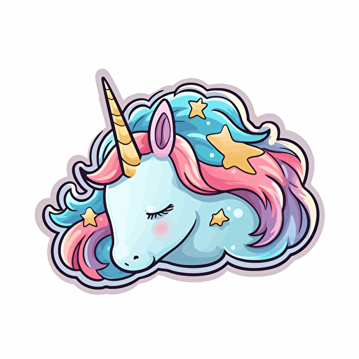 A sleeping unicorn, Sticker, Cute, Pastel, light art style, Contour, Vector, White Background, Detailed