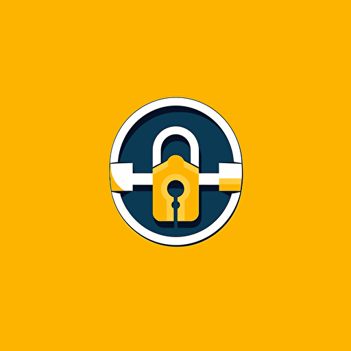 logo for art transportation company, a secure lock with painting, no text inside, flat design, vector, minimalist, yellow dominance, luxury