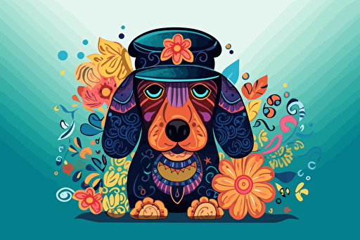 cute cartoon dachshund dressed as a policeman::10 doodle colored pencil painting folk art::7 fantasy::2 sparklecore::3 vibrant vector illustration clip art white background::5