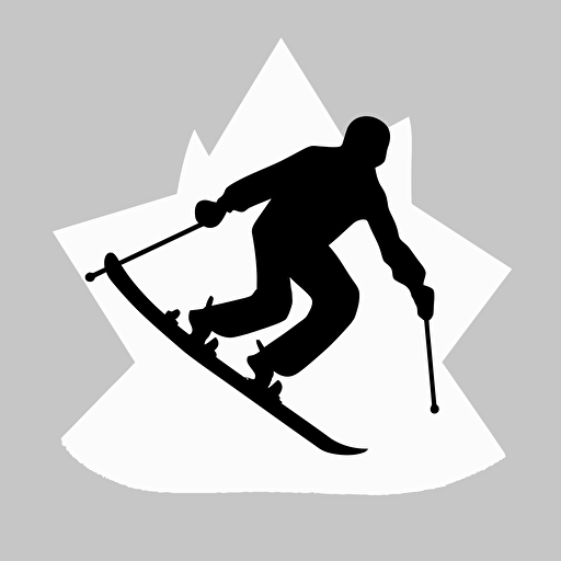 deformed minimal icon, single color, 2d vector art, 'Freestyle Skiing' silhouette, black on white paper, no background.