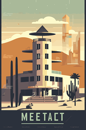 art deco poster, desert motel, minimalistic vector,