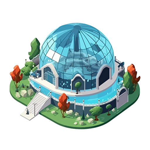 isometric cartoon vector image of a aquarium dome building with transparent background
