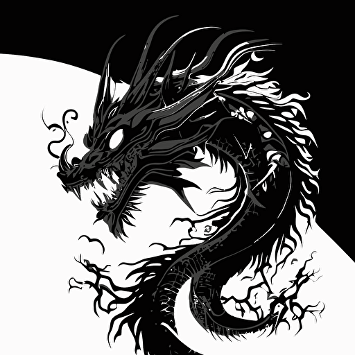 japanese dragon, vector style, black dragon with white background, simplified