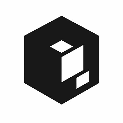 minimalistic vector logo. black and white. Showing a cube with a corner that is bitten off.