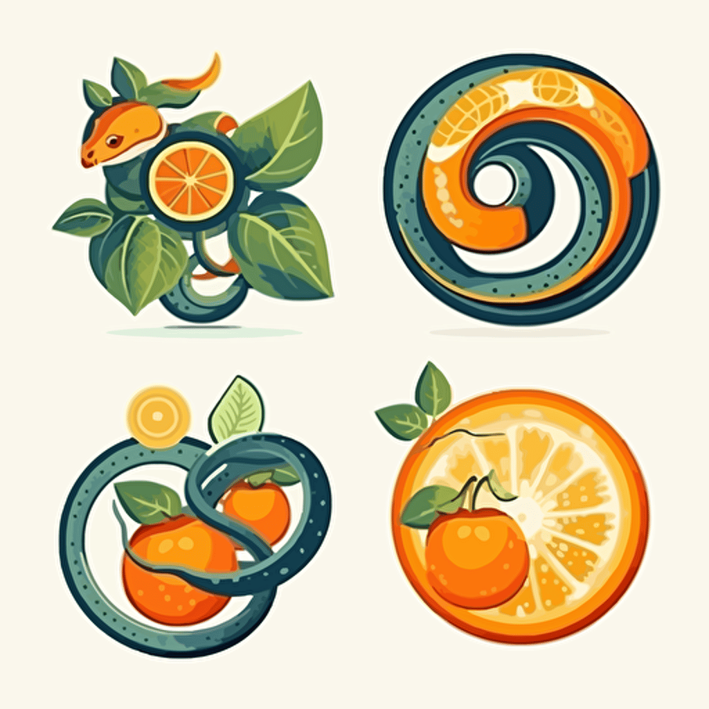 logo design cercle, orange, pamplemouse, citron et serpent, vectoriel, 4h, hd