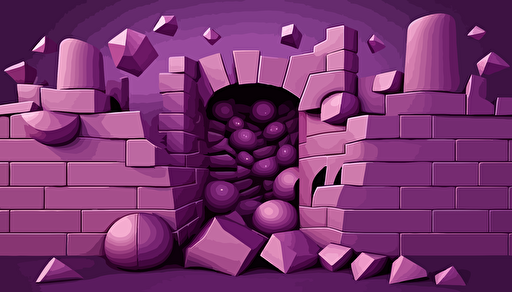 cartoon castle bricks in wall, made of purple gradients, eye catching, abstract, minimal, vector style, social media