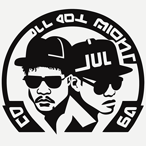 vector logo, black and white, based on Run DMC, minimal, simple
