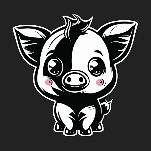 cartoon black and white mini piglet vector style