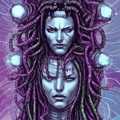 perfectly centered portrait illustration beautiful intimidating nebulapunk borg medusa s face symmetrical facial features accurately symmetrically drawn torso style epic fantasy comic book awesome pose lots large rainbow colored cyberpunk cybernetic bio luminiscent snakes hair super highly detailed professional intricately hdr digital artwork piece rpg portrait digital airbrush painting extreme illustration concept art smooth illustration maximalist dreamscape rococo baroque surreal dark art cosmic horror lovecraftian style aetherpunk cinematic hyperdetailed hyperrealistic enchanting otherworldly sci fi arthouse vibrant dark mood cosplay sense awe award winning picture glowing rich colors ethereal bubbles 300 dpi 8k resolution hd quality cinema 4d 3d 3d final render 3d shading unreal 5 octane render 3d rim light dynamic lighting atmospheric lighting kodakchrome backlight moonlight iridiscent accents psychedelic highlights psychedelic overtones dramatic shadows anamorphic lens bokeh sharp focus trending gsociety trending artstationhq trending deviantart psychedelic overtones psychedelic highlights