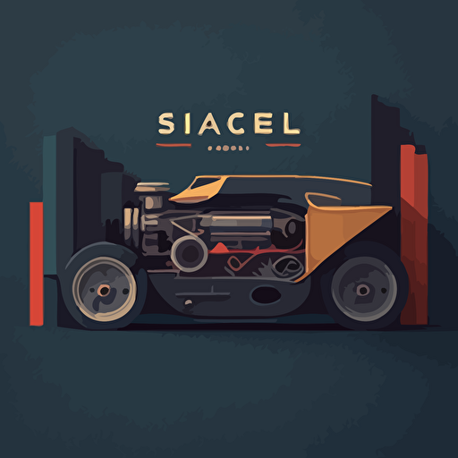 [Search Engine] "style", "corporate logo","minimalist","flat vector","simple","dark background", "2D", "style of Rob Janoff"],subject: "Car Engine mixed with Search technology"