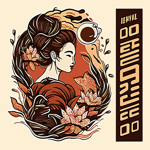 2d vector art ukiyo-e style brown wave sticker as a logo for a cold brew coffee company