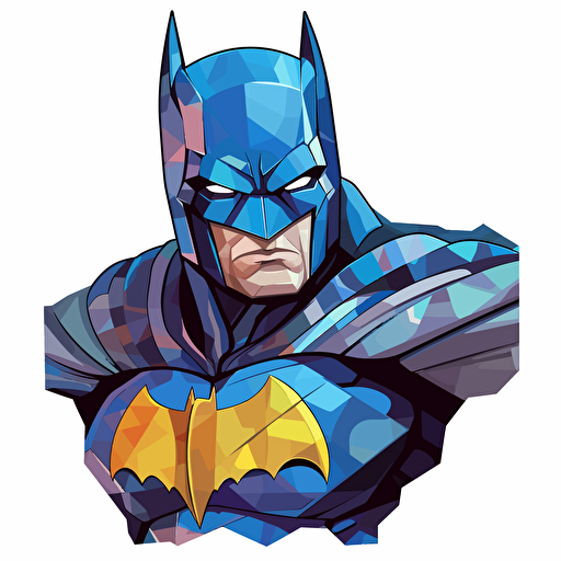 create a sticker about batman in the artistic style of cubism, vector illustration, with bright colors, creative illustration, on white background
