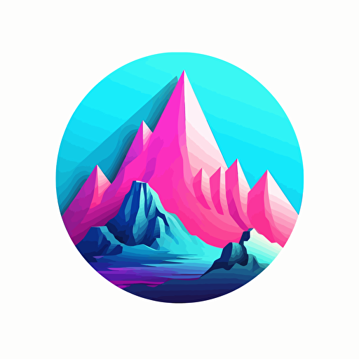 pin design, only use pink, purple, light blue and white, mountain peak surrounded by energy, vector image, styilized