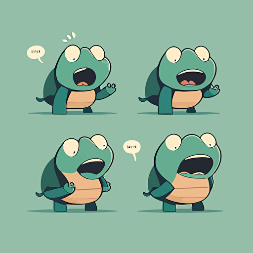 expressive cartoon turtles poses, vector, minimal, flat, contemporary, simple, fun
