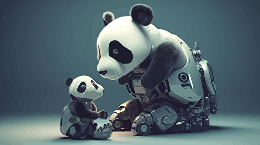 a robot panda playing with a real panda. vector style, high resolution