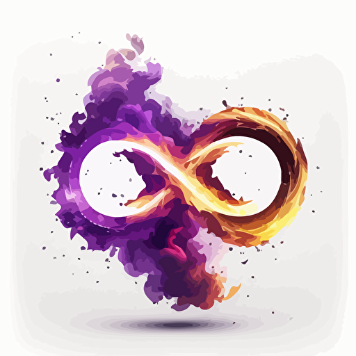 minimalist, logo, infinity symbol on fire, clean, white background, purple, vector, no shadows