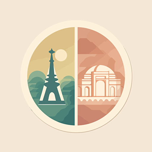 a stylish minimalistic logo of two wonders of the world combined. vectorized and soft colors. highly detailed.