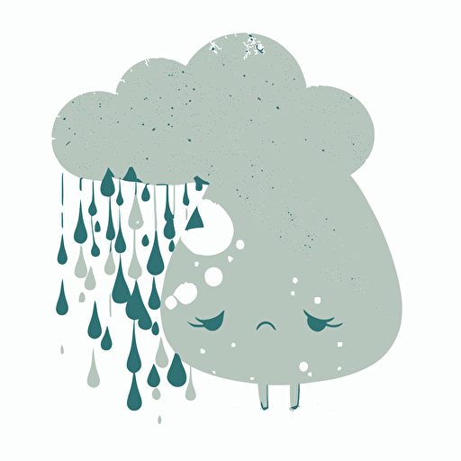 cute sad gray rain cloud kawaii style, vector clipart