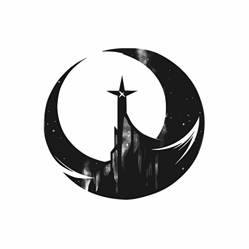 iconic clean pictorial of crescent moon with overlayed text "NOX", black vector, white background