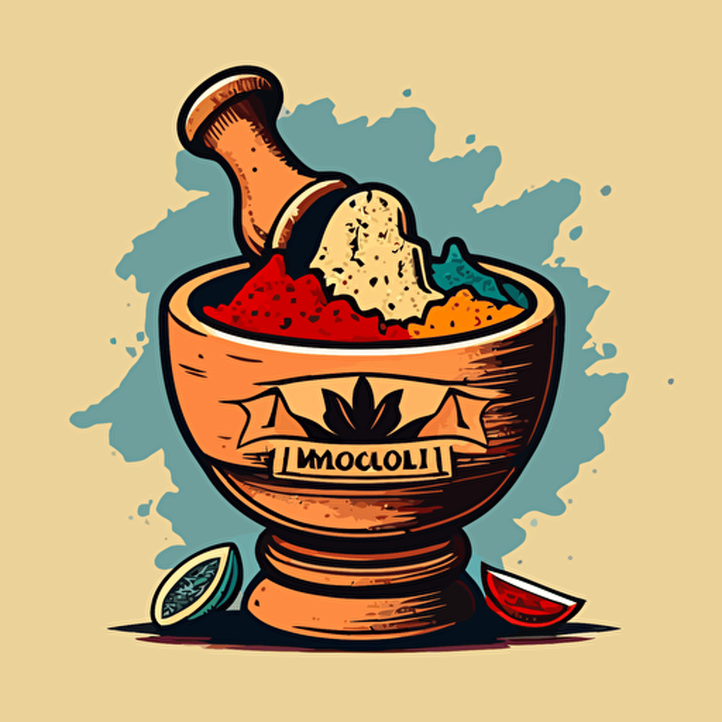 create a cartoon drawing of a molcajete vector style logo with solid colors