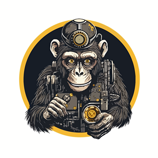 logo for mechatronic school. there should be an ape with a banana. vector. no background
