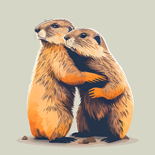 vector of two marmots on their hind legs hugging each other
