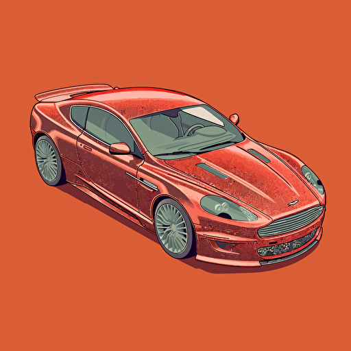 isometric 2008 Aston Martin DBS Coupe, in the style of Matthew Skiff art, in the style of Christopher Lee illustration, simple, rough-edged drawing, vector illustration, flat art,