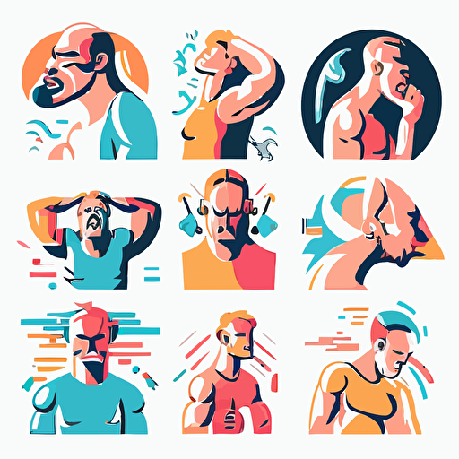 vector <emotion> people doing different activities like weightlifting, running, yoga, and meditation.