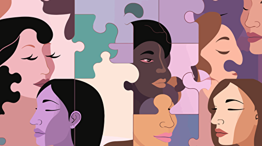 puzzles with human executive faces, multi-ethnic, multi-gender, HR concept, vector illustration, abstract face