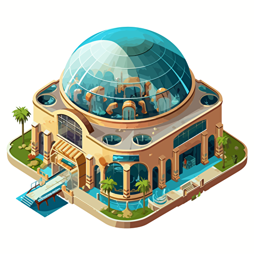 isometric cartoon vector image of a aquarium dome building with transparent background