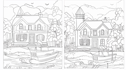 blank coloring sheet for children, fine details, vector art, white background, outdoor animations